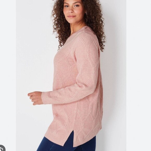 J. Jill Pink Perfect Cabled Crew-Neck Tunic Sweater in Ink Heather Preppy Sz XL - Picture 1 of 5